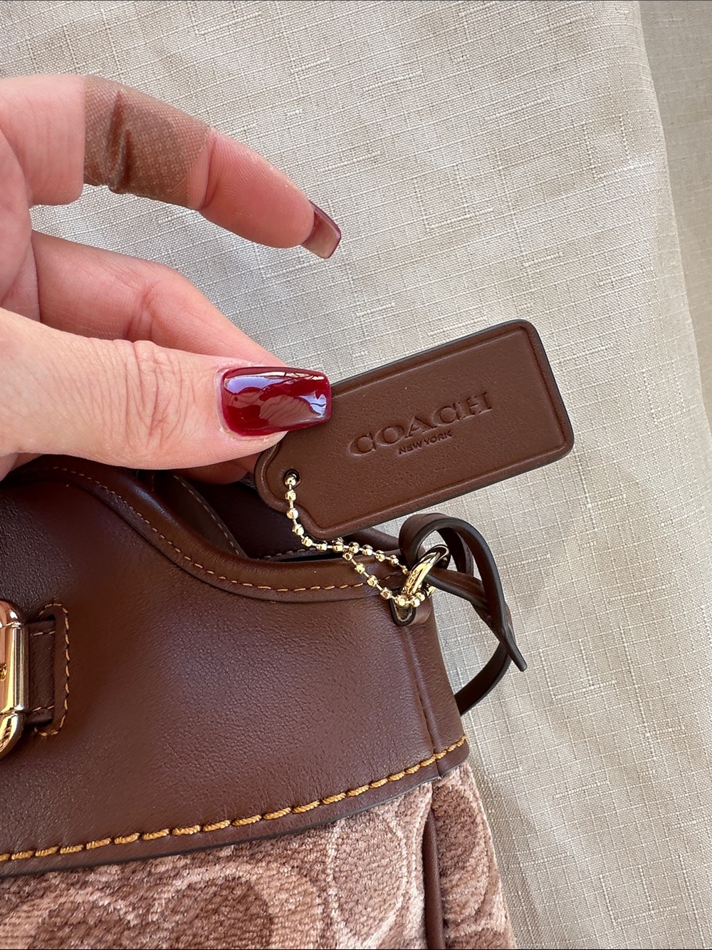 COACH Tan and Brown Signature Shoulder Tote - Picture 7 of 13